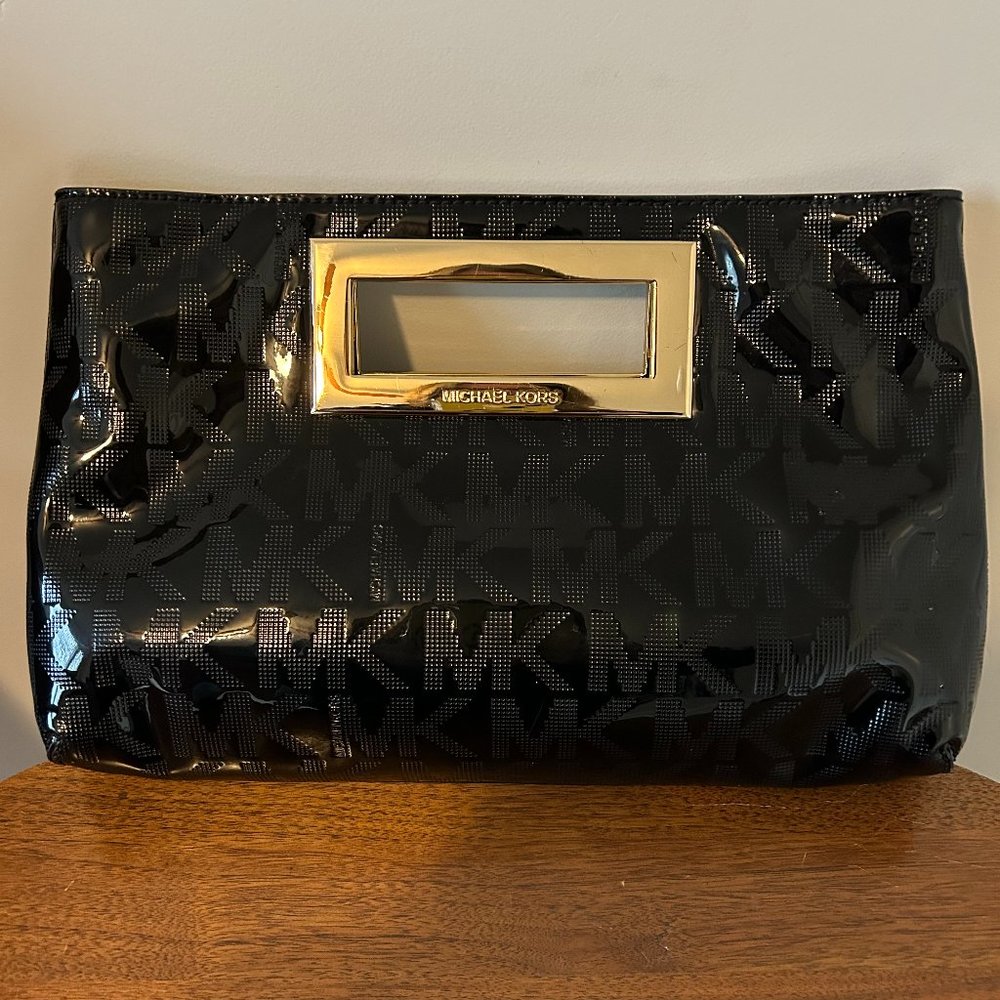 Michael Kors Berkley Black Patent Leather Clutch